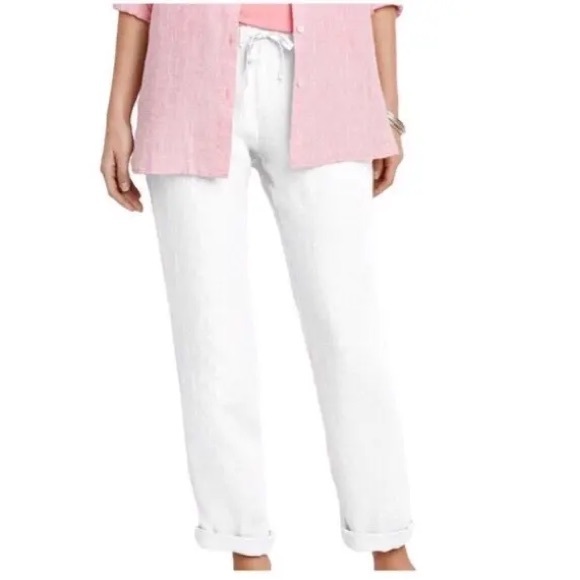 J. Jill Pants - J Jill Love Linen Elastic Waist Pull On Pant Size Petite M White